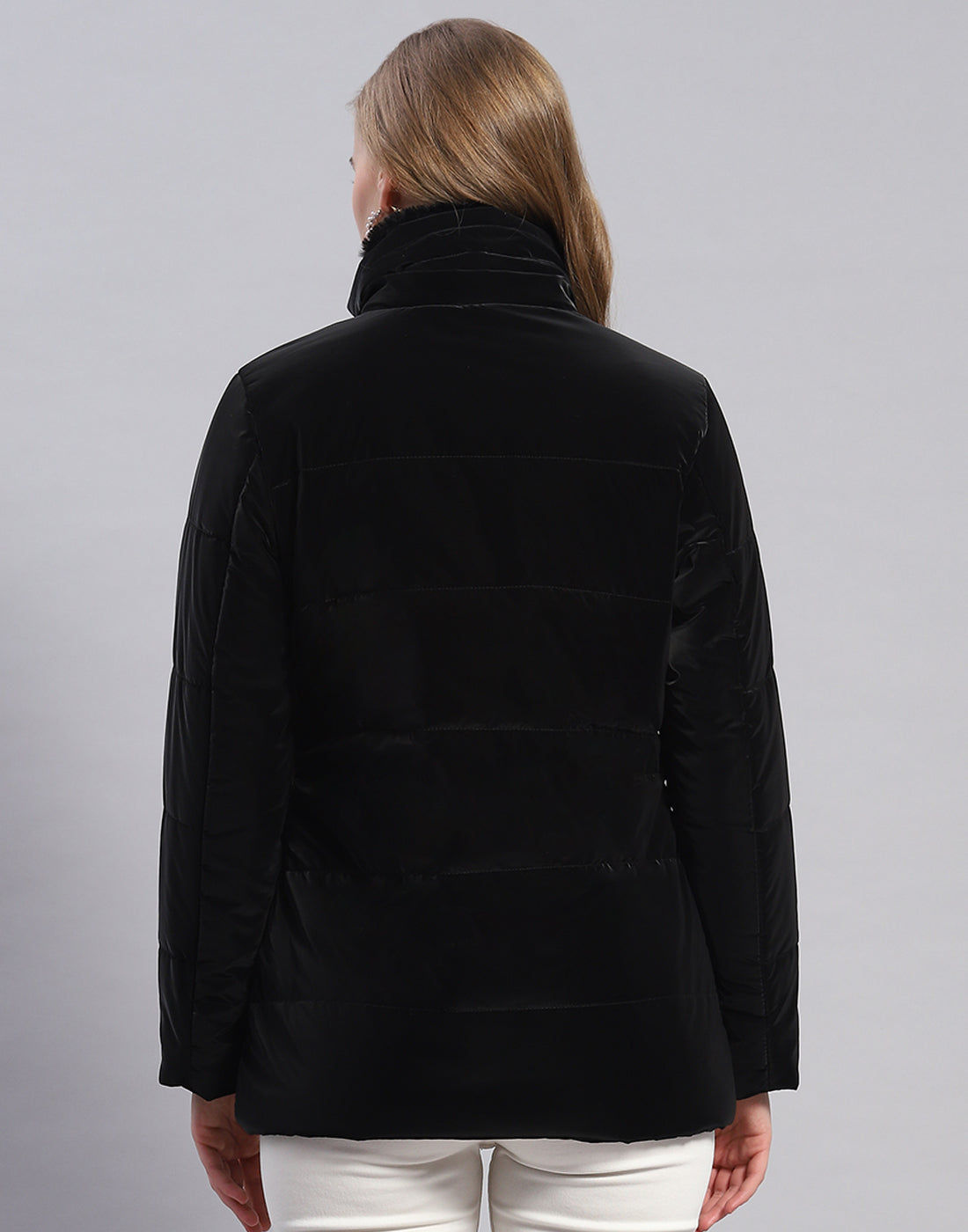 Women Black Solid Hooded Full Sleeve Jacket