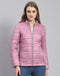 Women Purple Solid Stand Collar Full Sleeve Jacket