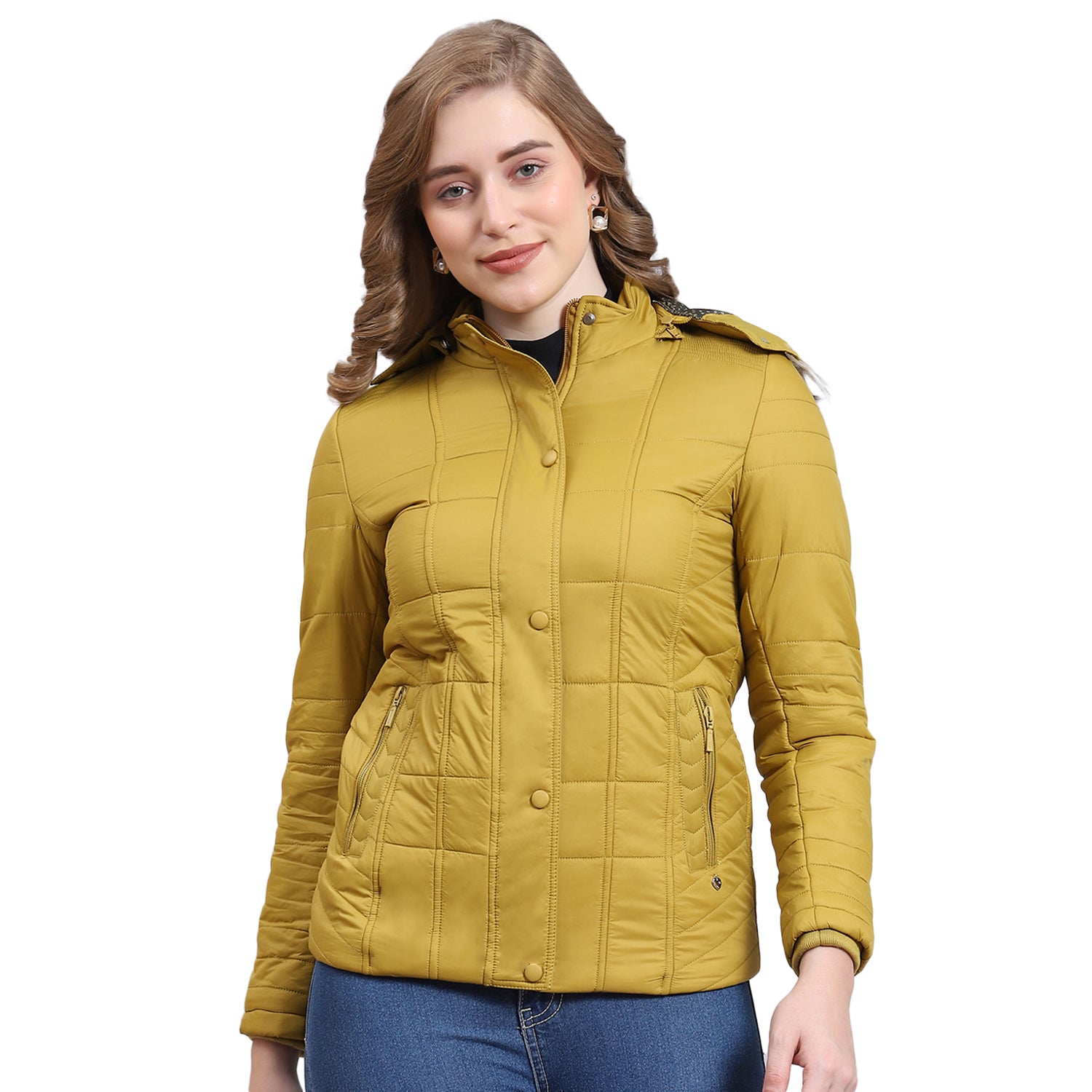 Women Mustard Solid Hooded Full Sleeve Jacket