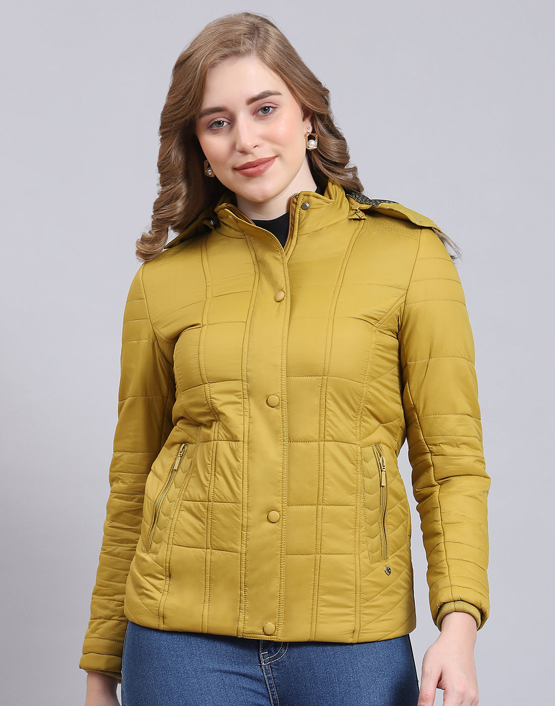 Women Mustard Solid Hooded Full Sleeve Jacket