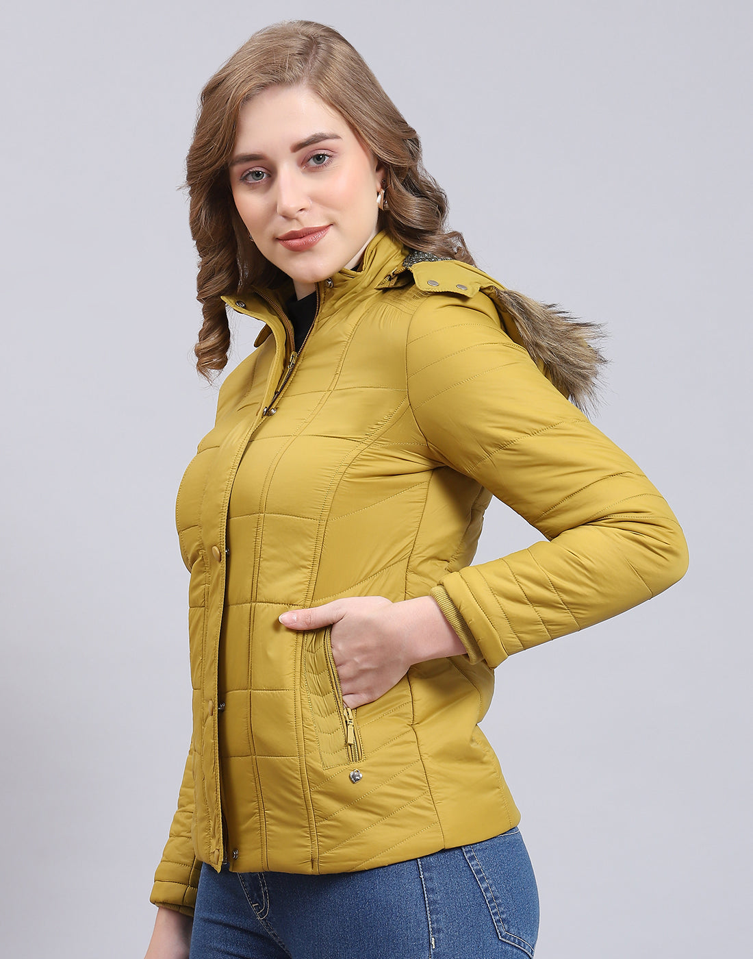 Women Mustard Solid Hooded Full Sleeve Jacket