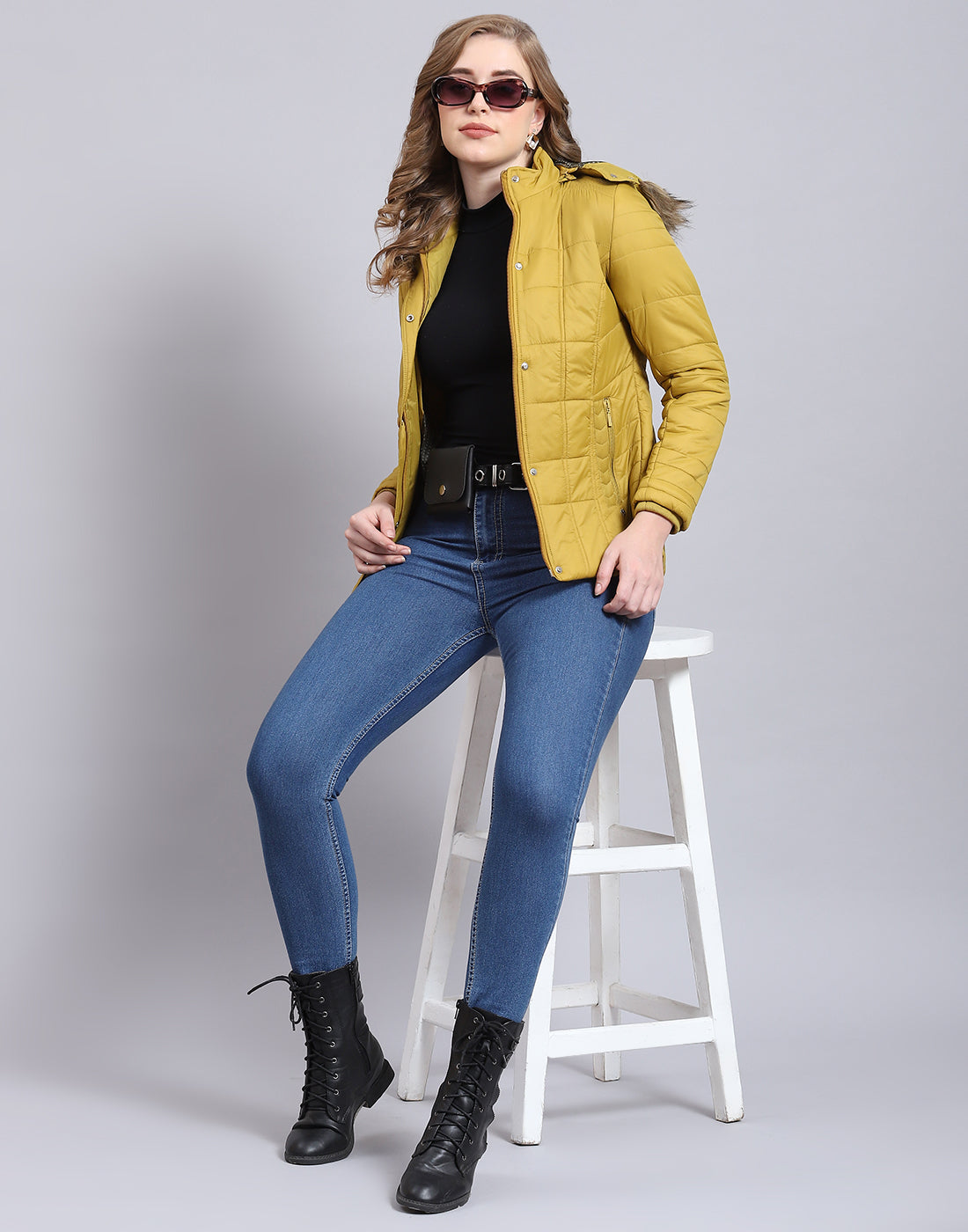 Women Mustard Solid Hooded Full Sleeve Jacket