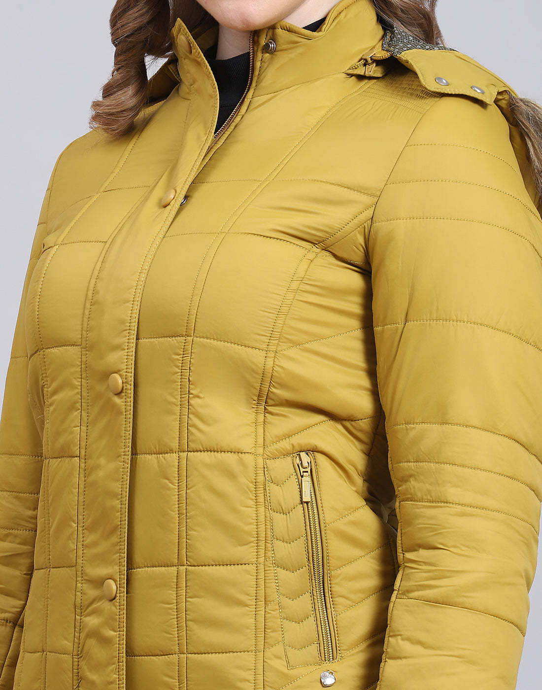 Women Mustard Solid Hooded Full Sleeve Jacket