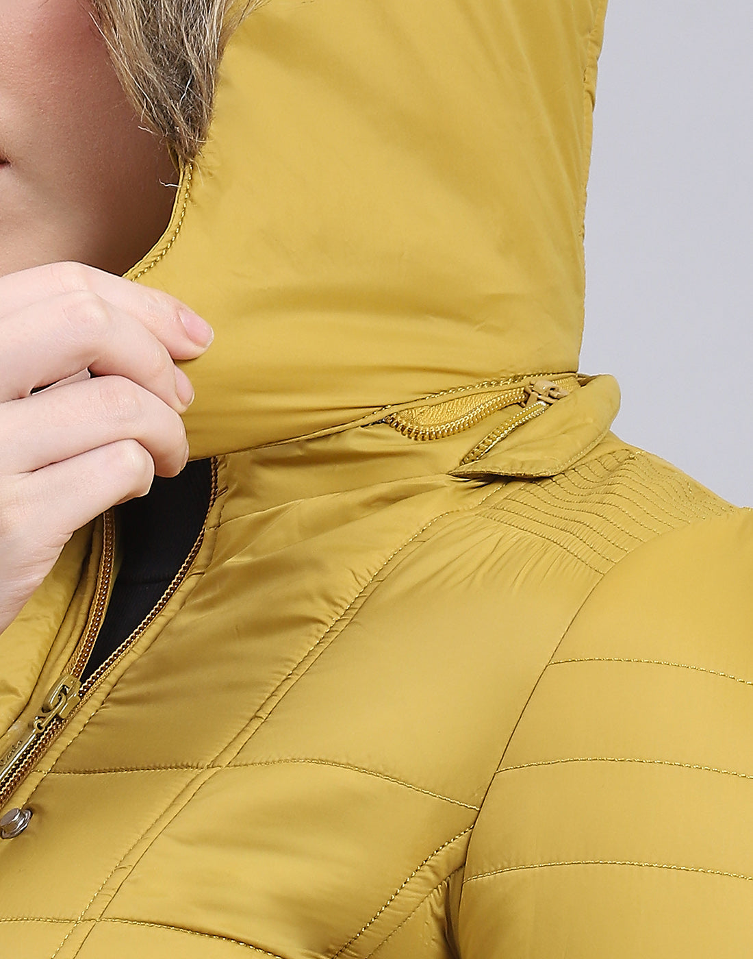 Women Mustard Solid Hooded Full Sleeve Jacket