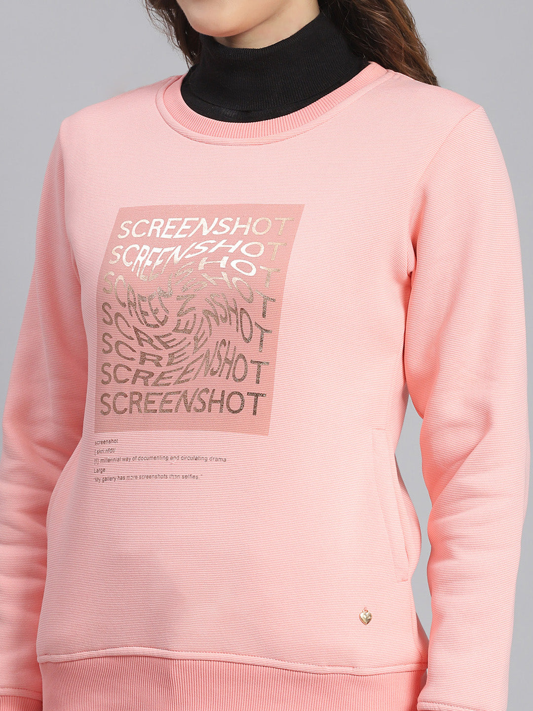 Women Pink Printed Round Neck Full Sleeve Sweatshirts