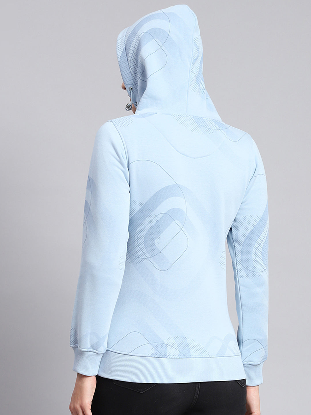 Women Blue Printed Hooded Full Sleeve Sweatshirts