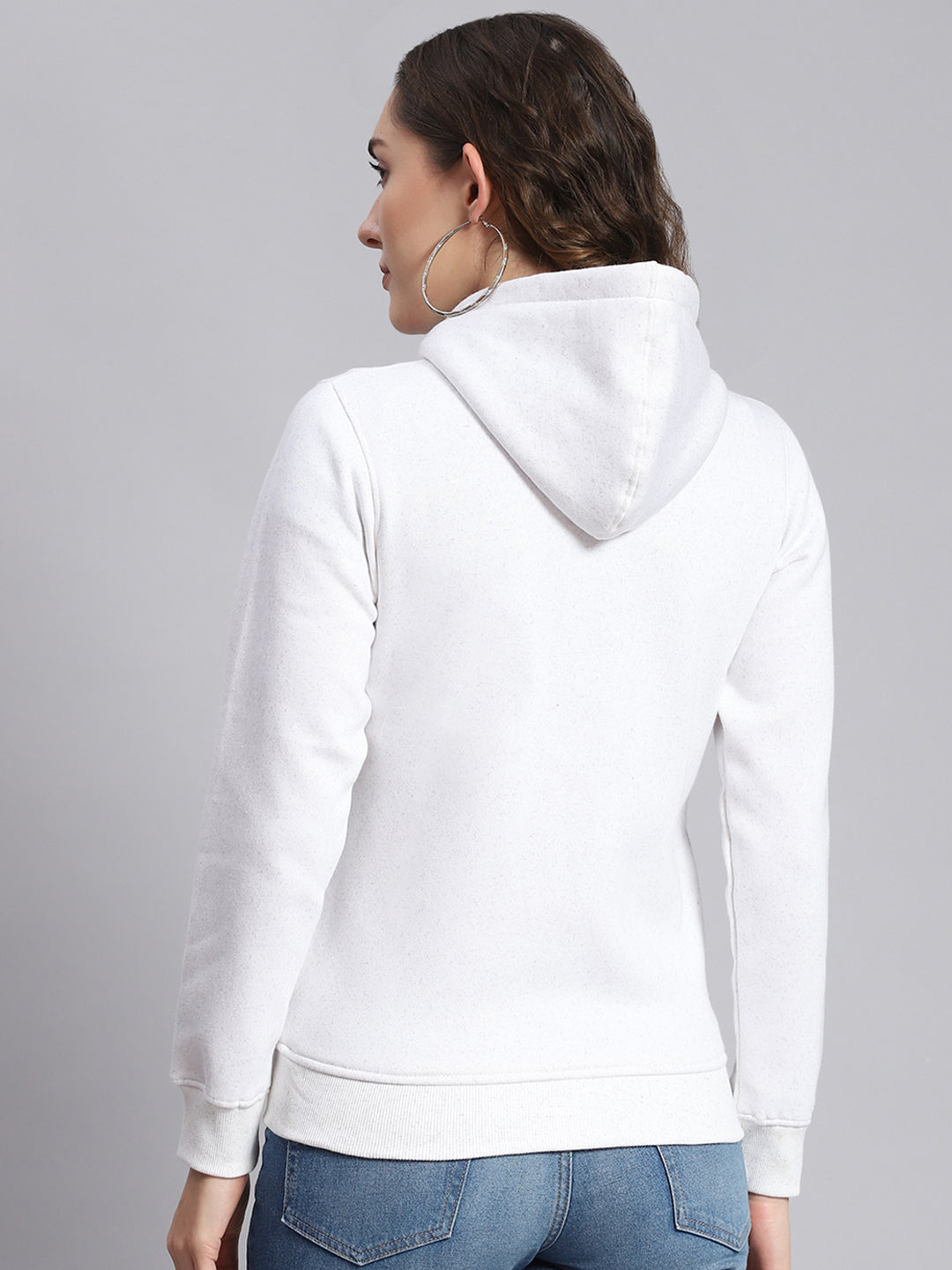 Women White Printed Hooded Full Sleeve Sweatshirts