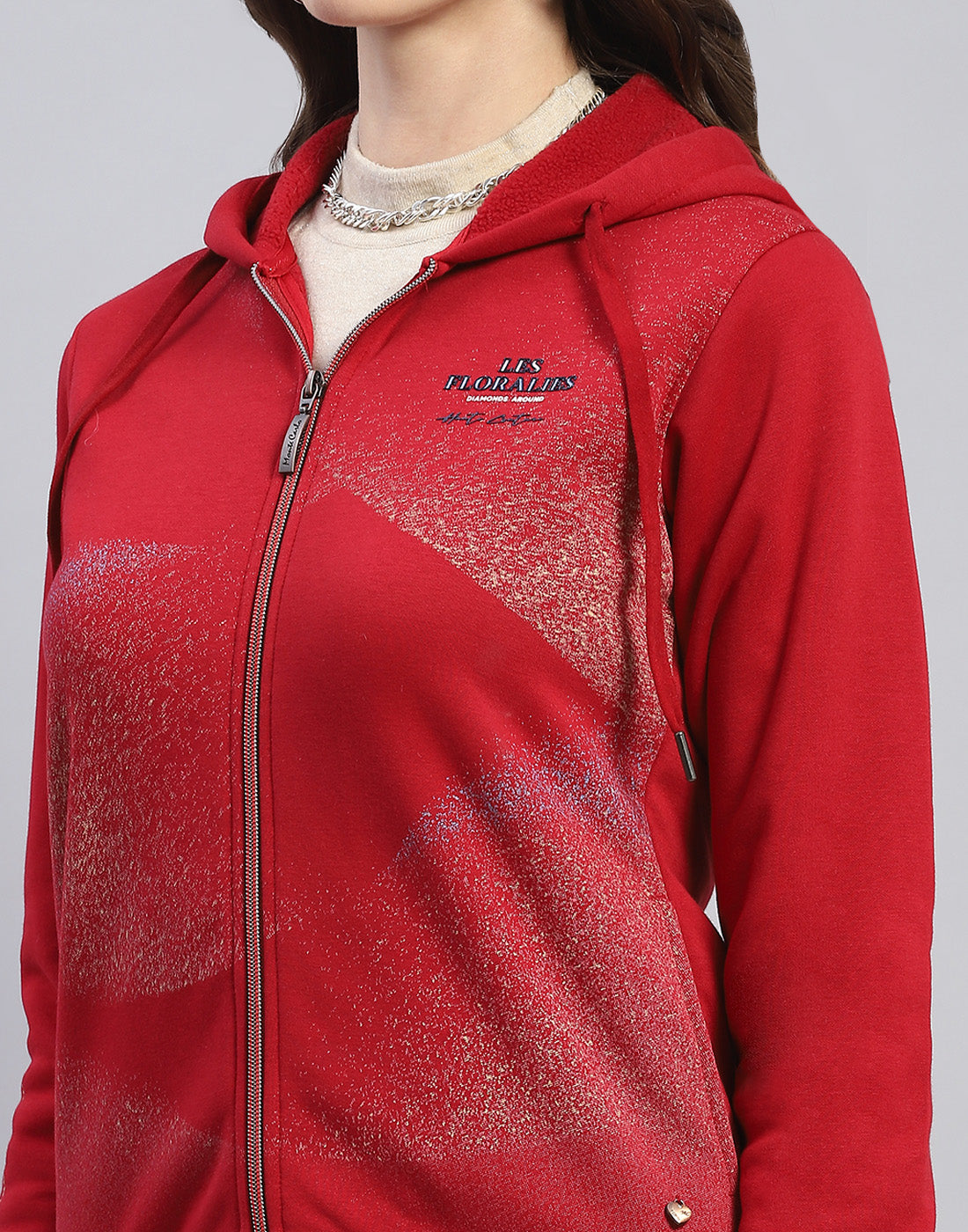 Women Maroon Printed Hooded Full Sleeve Sweatshirt