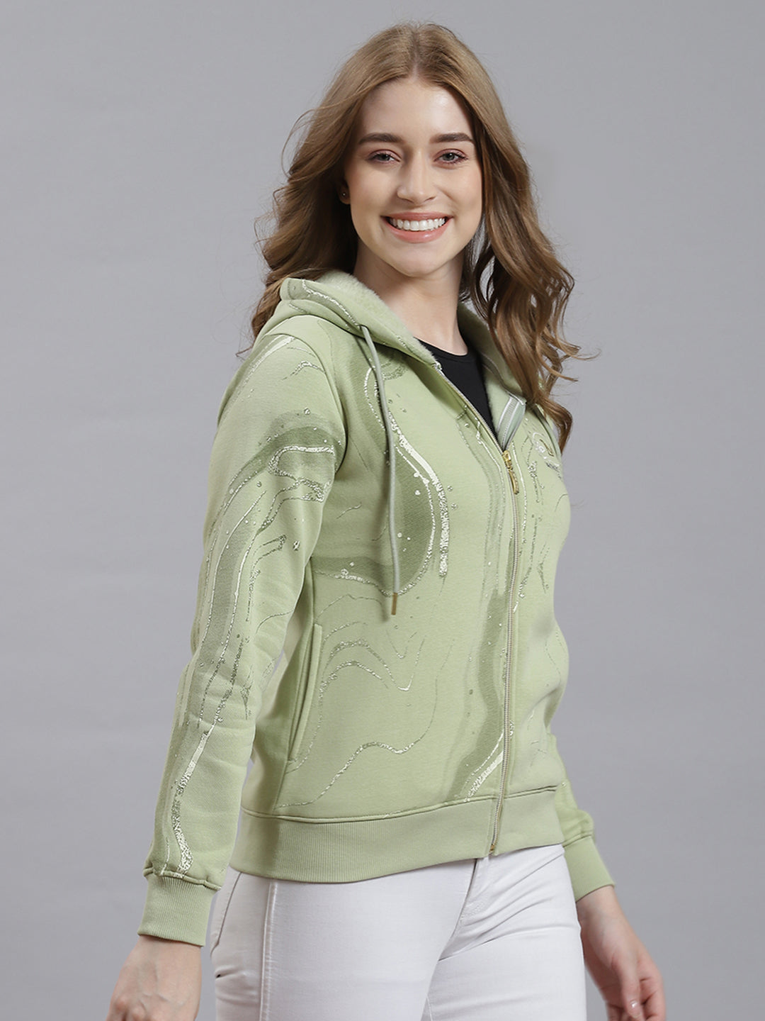 Women Green Printed Sweatshirt