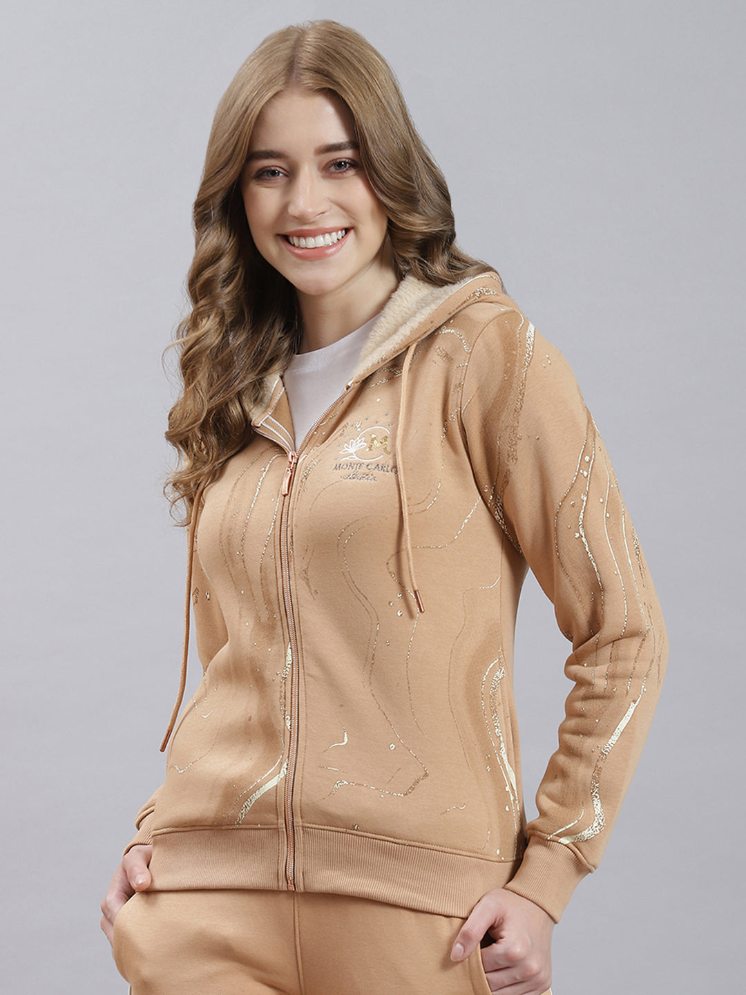 Women Beige Printed Sweatshirt