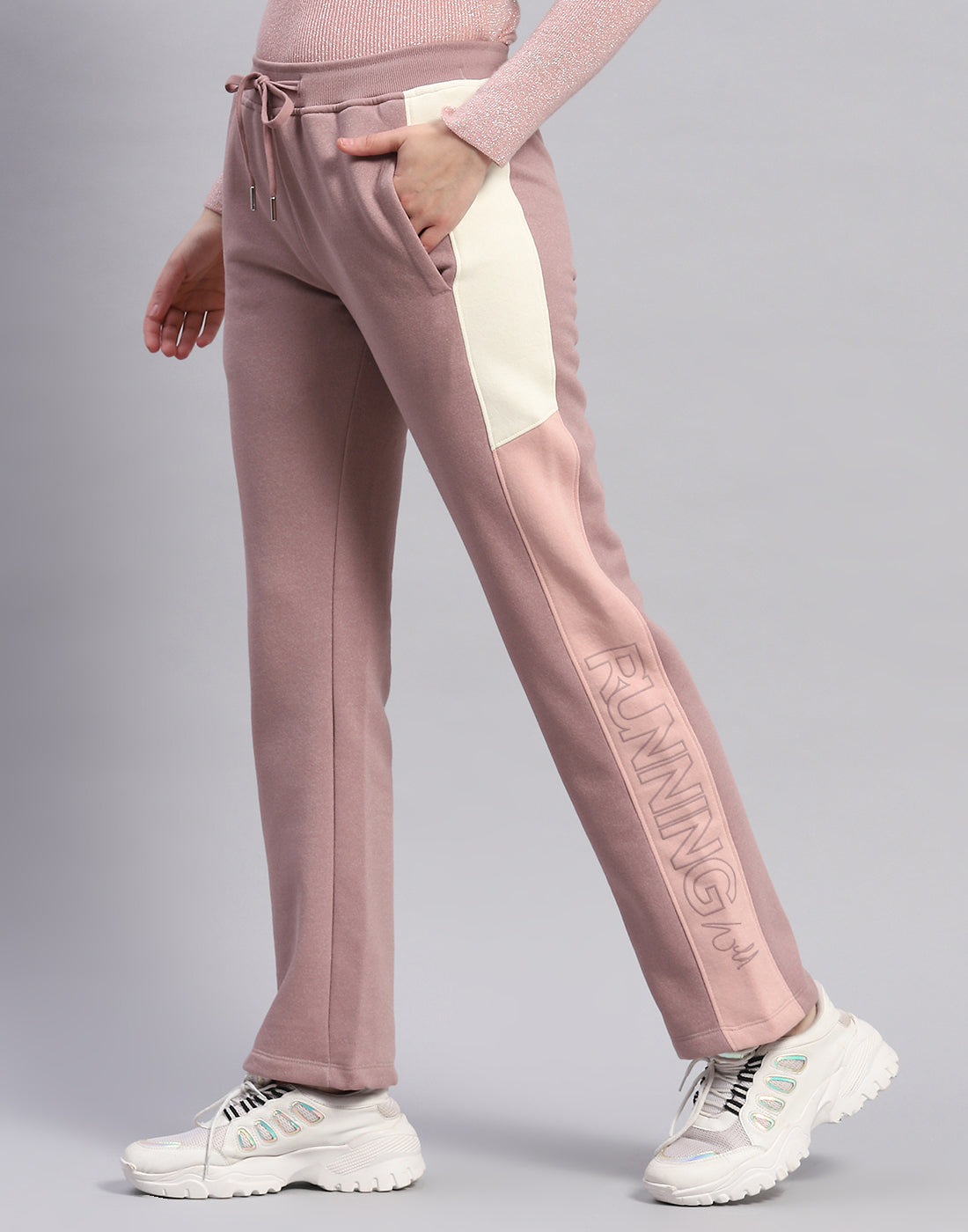 Women Peach Printed Hooded Full Sleeve Tracksuit