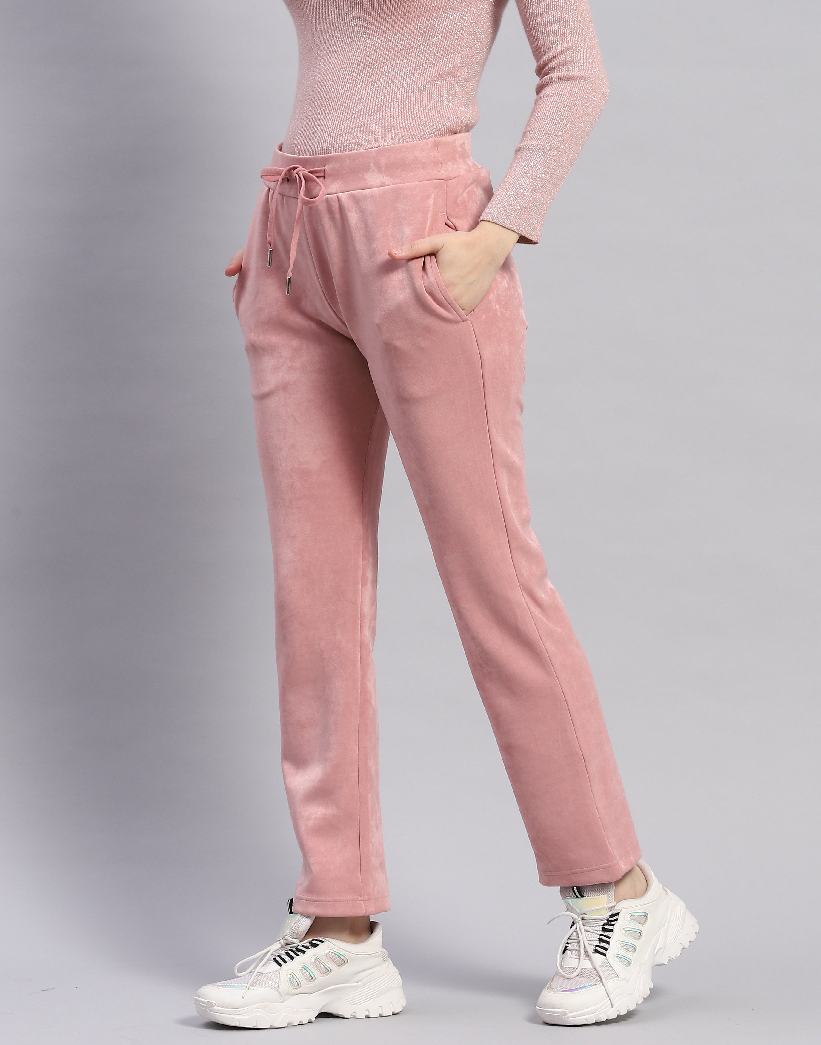 Women Pink Solid Stand Collar Full Sleeve Cords Set