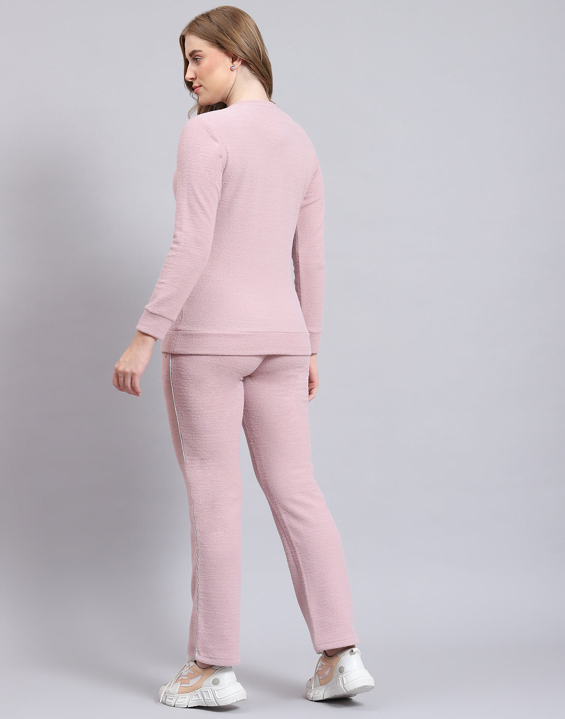 Women Pink Solid F Neck Full Sleeve Cords Set