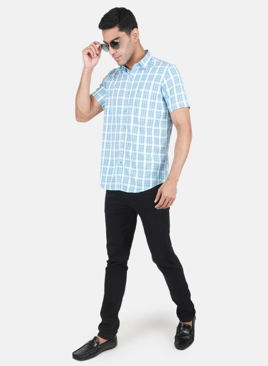 Men Blue Check Shirt