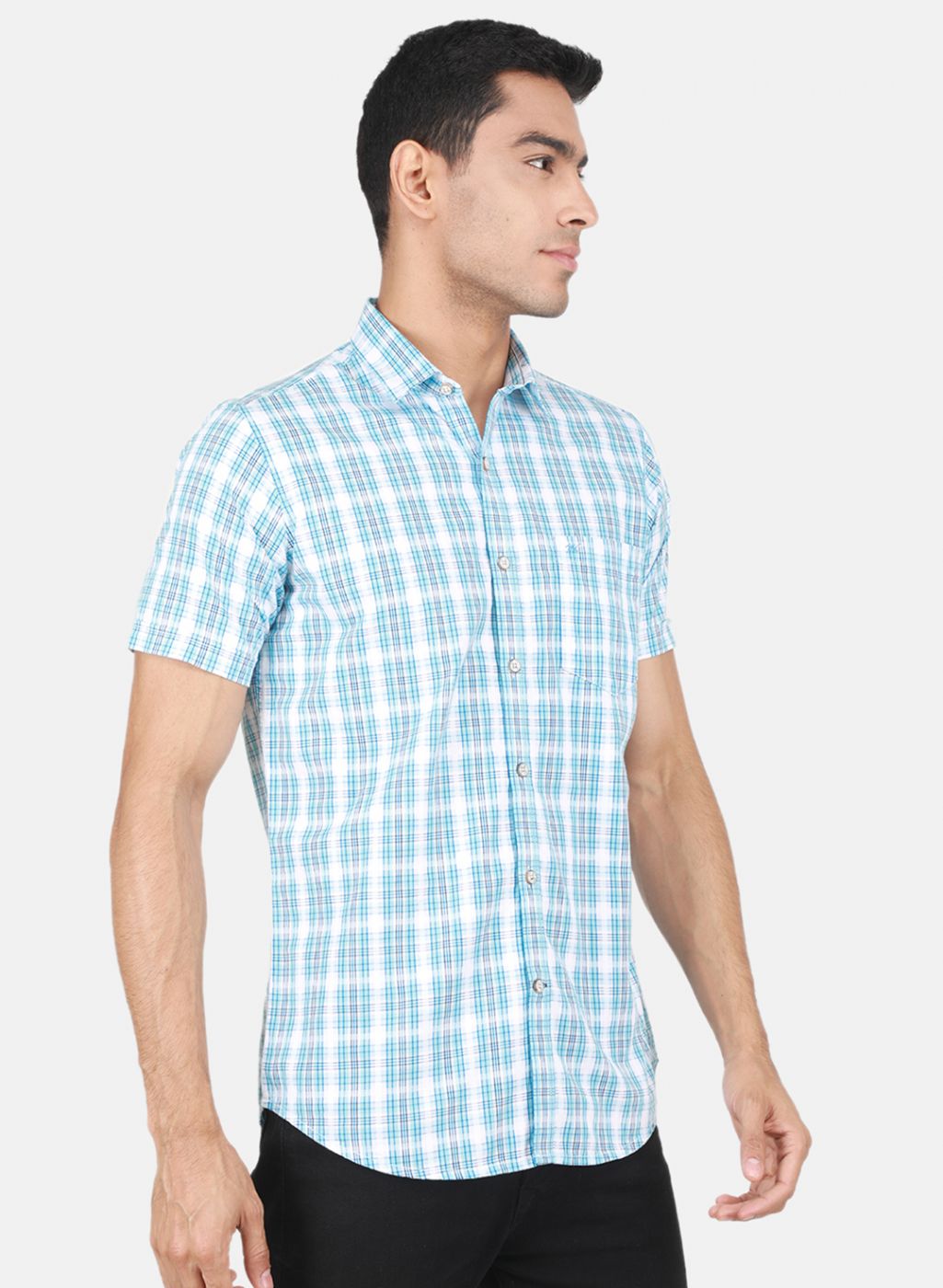 Men Blue Check Shirt