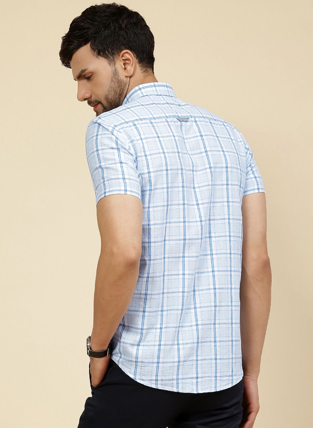 Men Blue Check Shirt