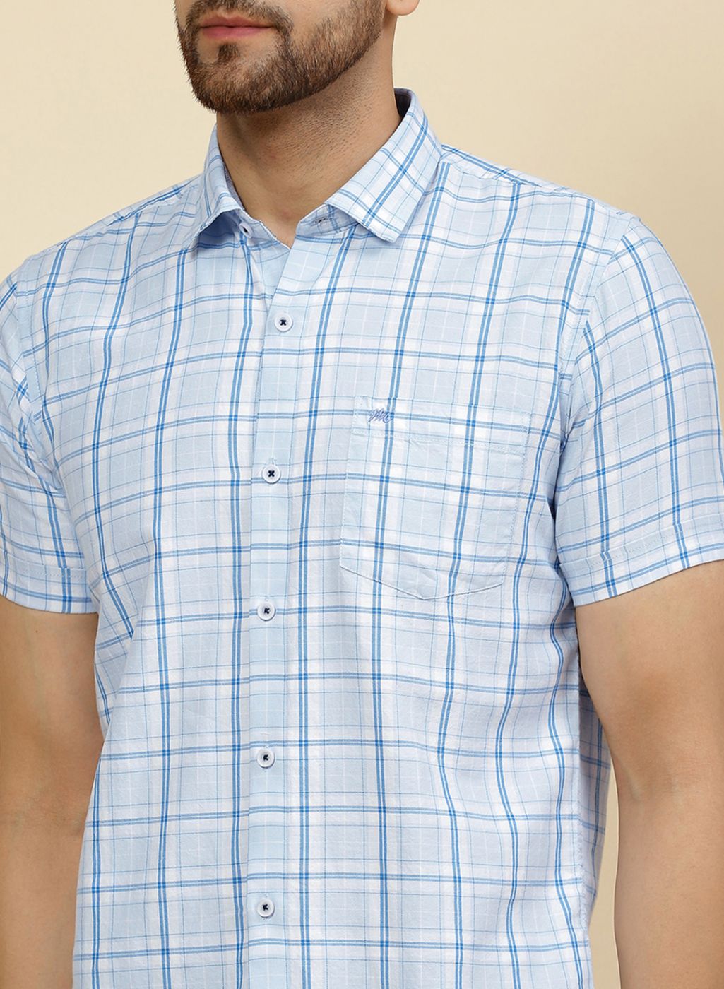 Men Blue Check Shirt