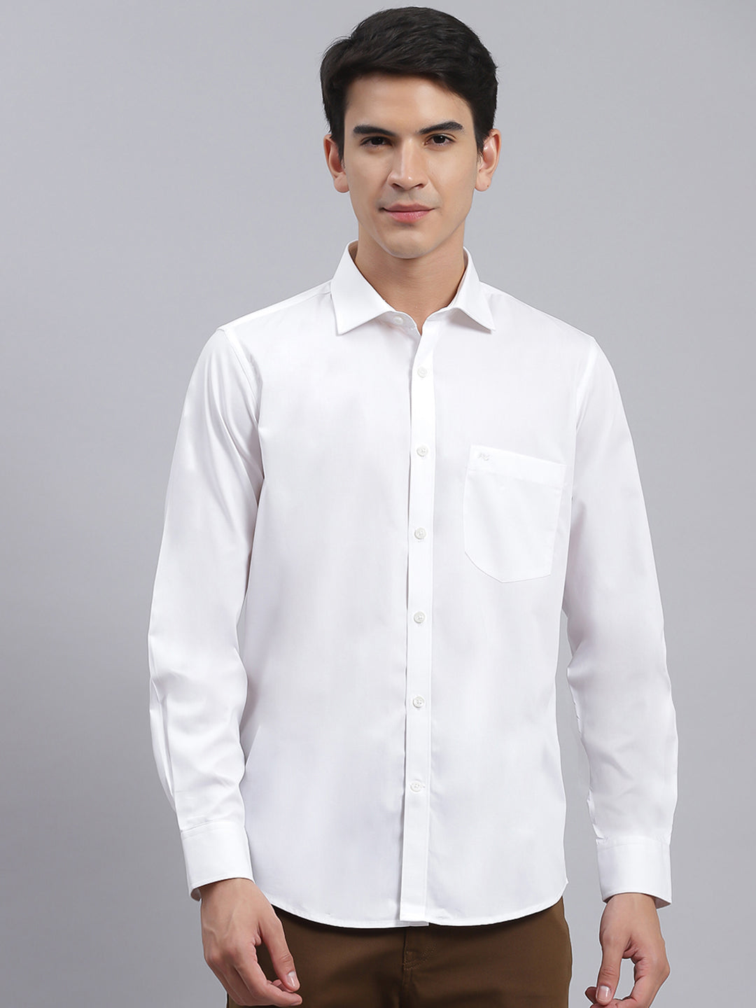 Men White Solid Pure Cotton Shirt