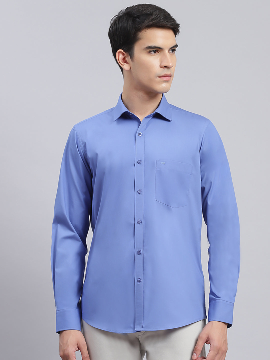 Men Blue Solid Pure Cotton Shirt