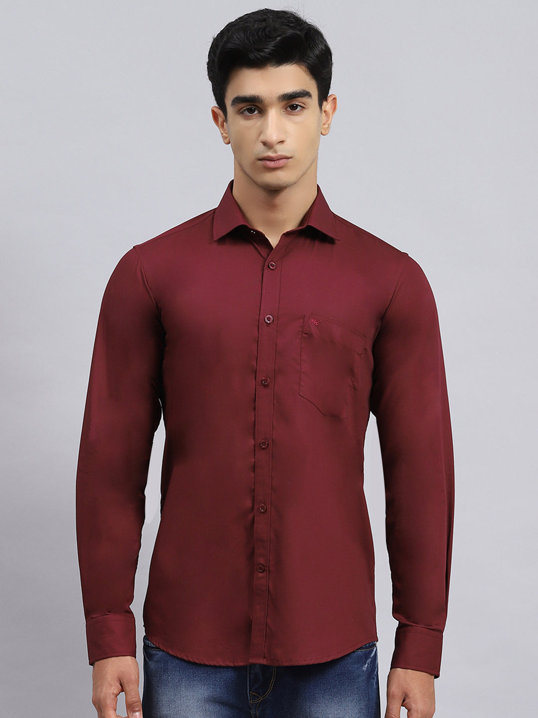 Men Maroon Solid Shirt