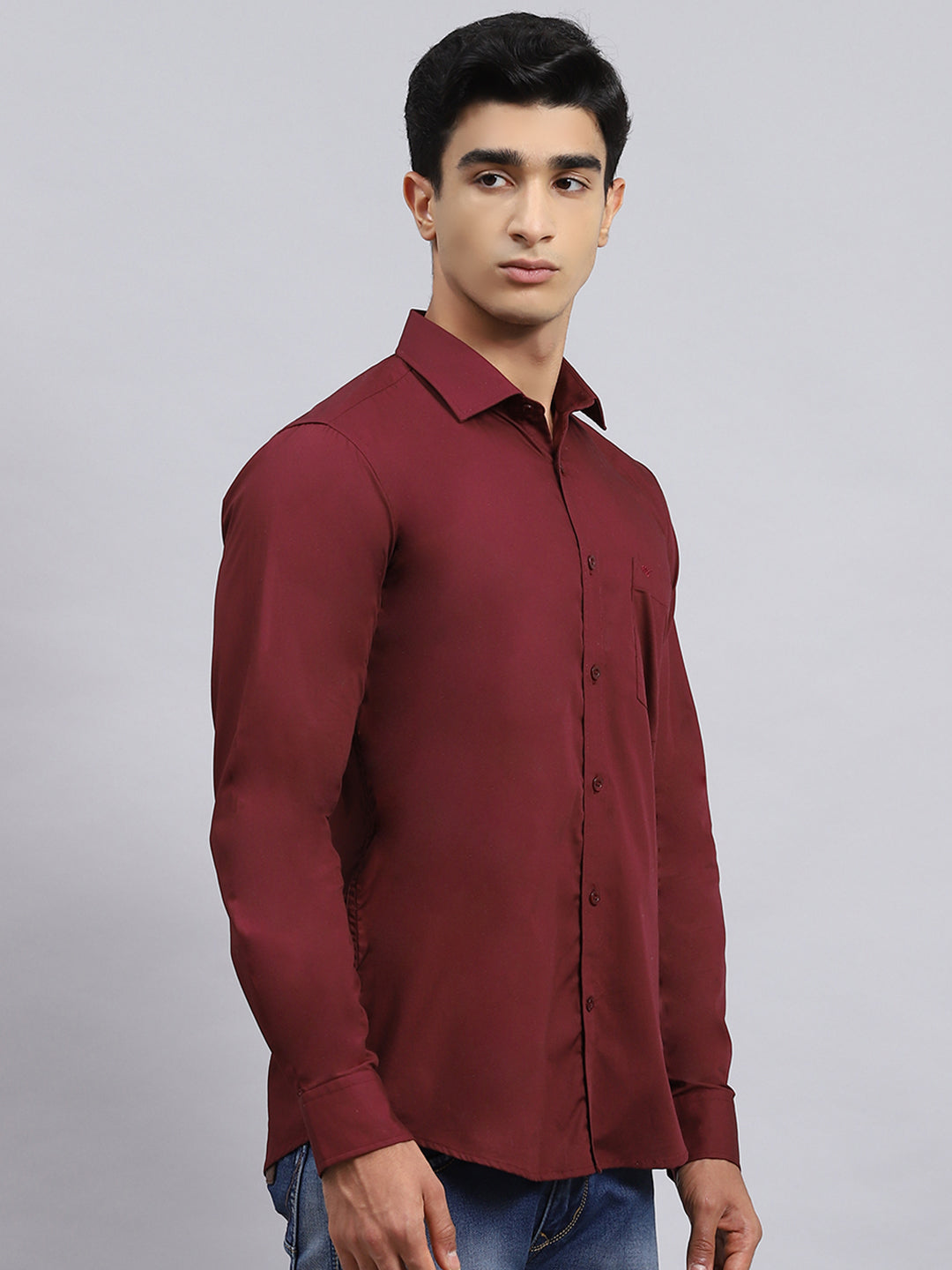 Men Maroon Solid Shirt