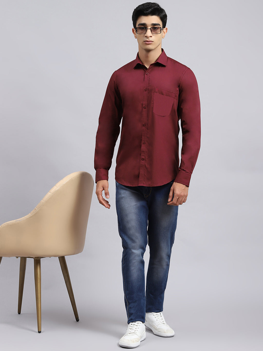 Men Maroon Solid Shirt