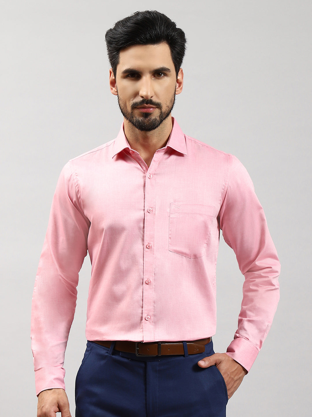 Men Pink Solid Collar Full Sleeve Shirts