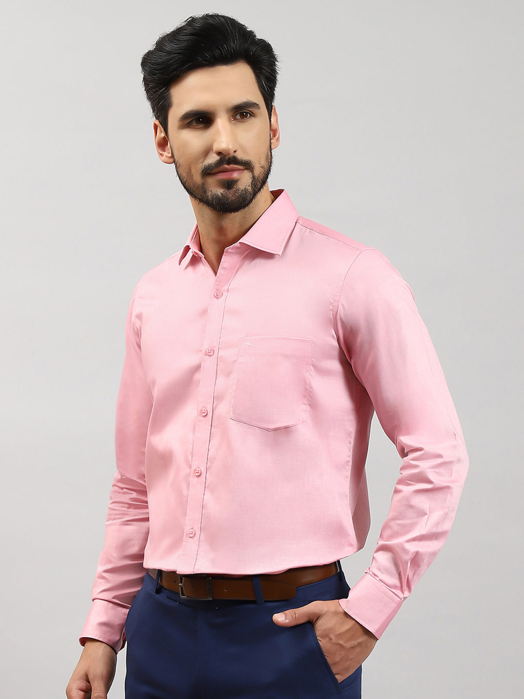 Men Pink Solid Collar Full Sleeve Shirts