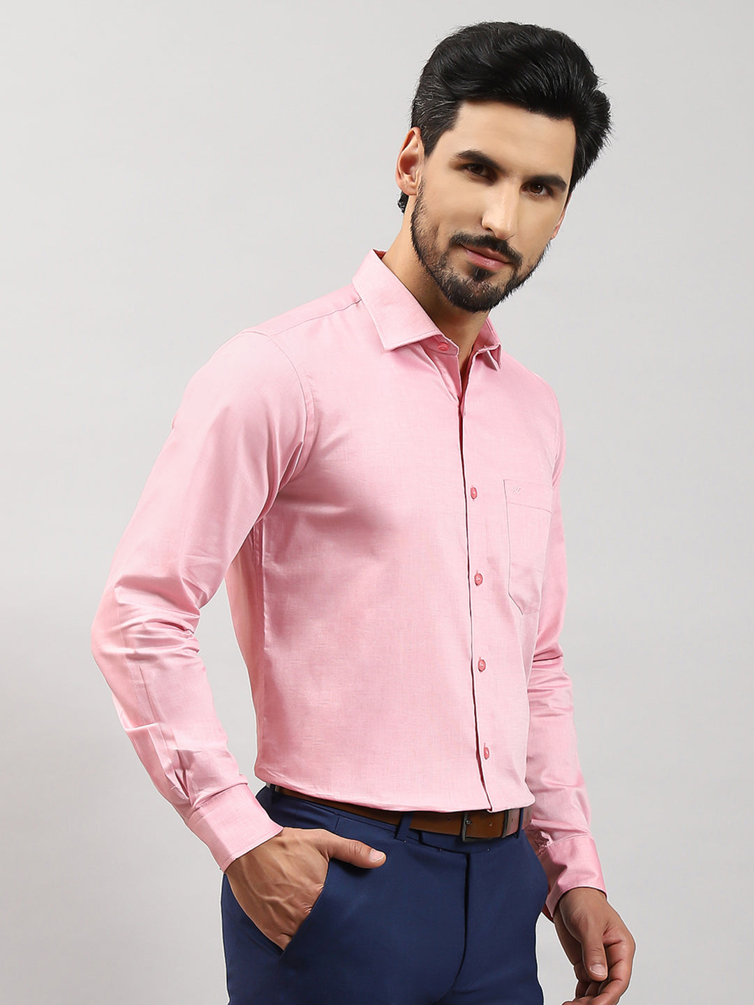 Men Pink Solid Collar Full Sleeve Shirts