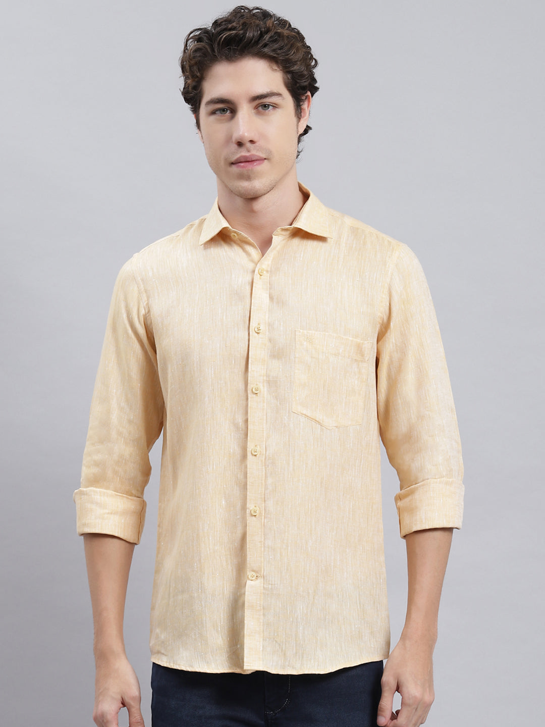 Men Beige Solid Shirt