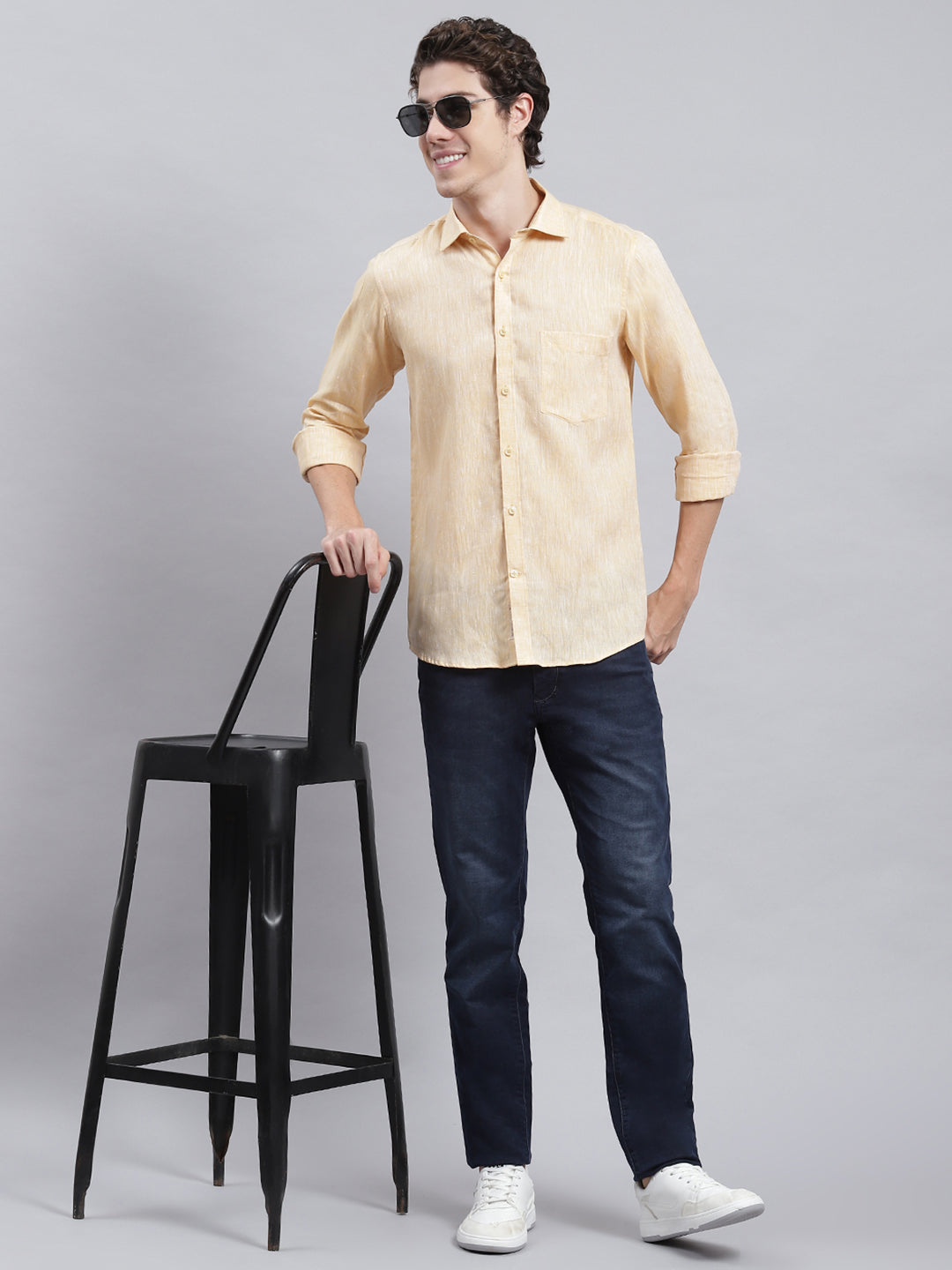 Men Beige Solid Shirt