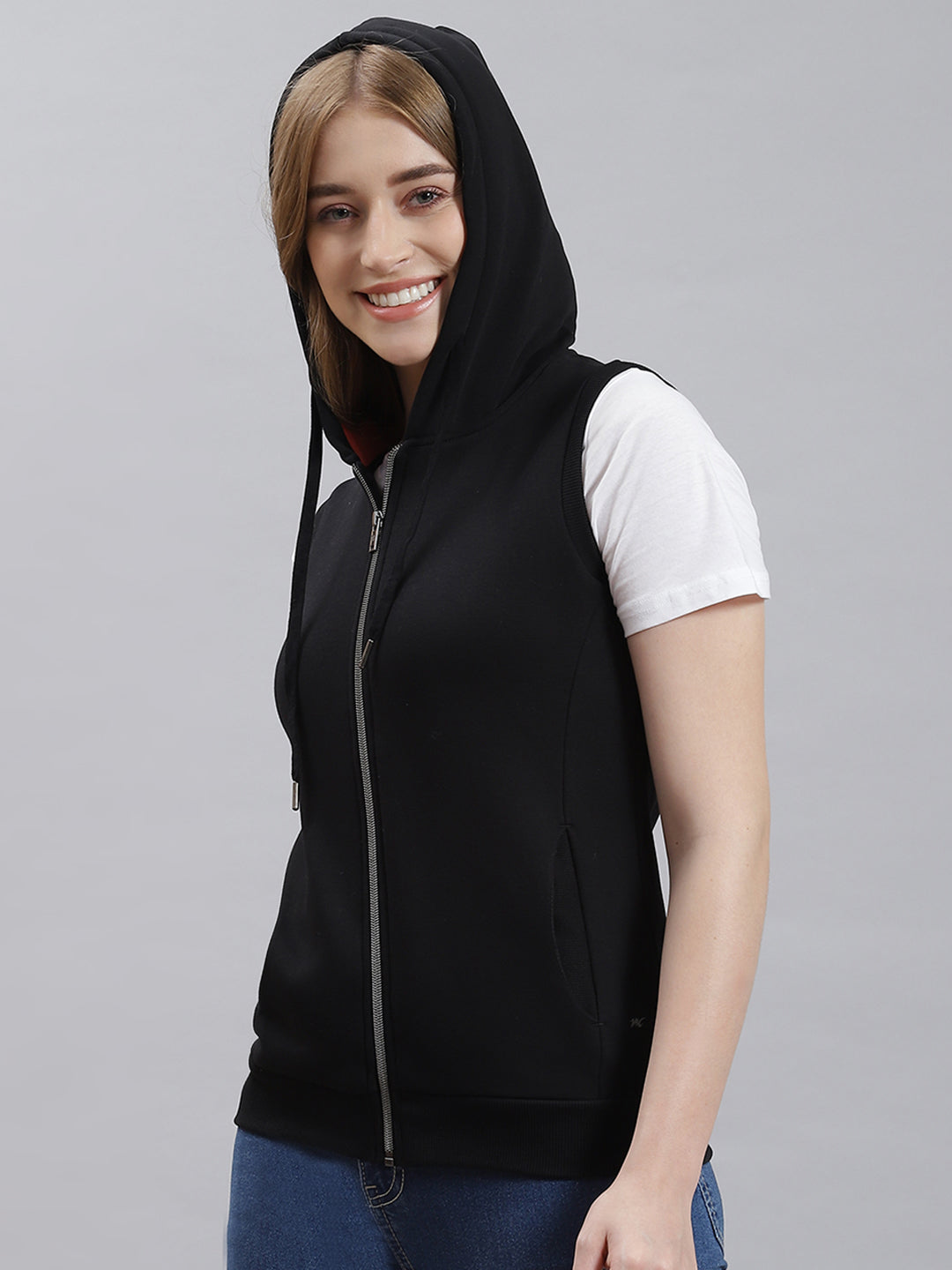 Women Black Plain Sweatshirt