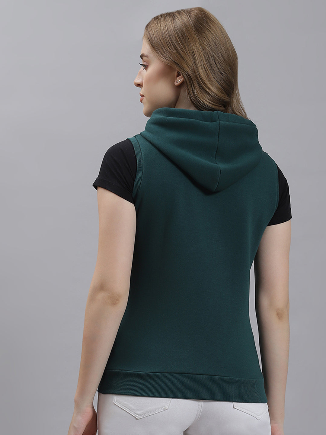 Women Green Plain Sweatshirt