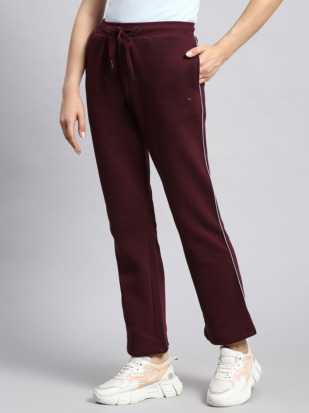 Women Maroon Plain Winter Lower