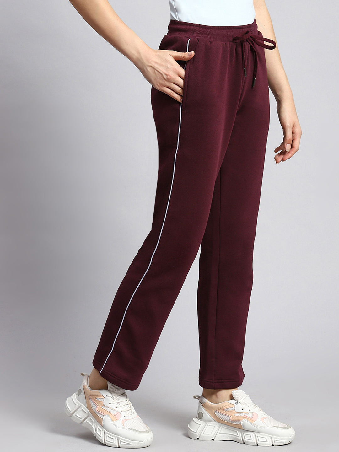 Women Maroon Plain Winter Lower