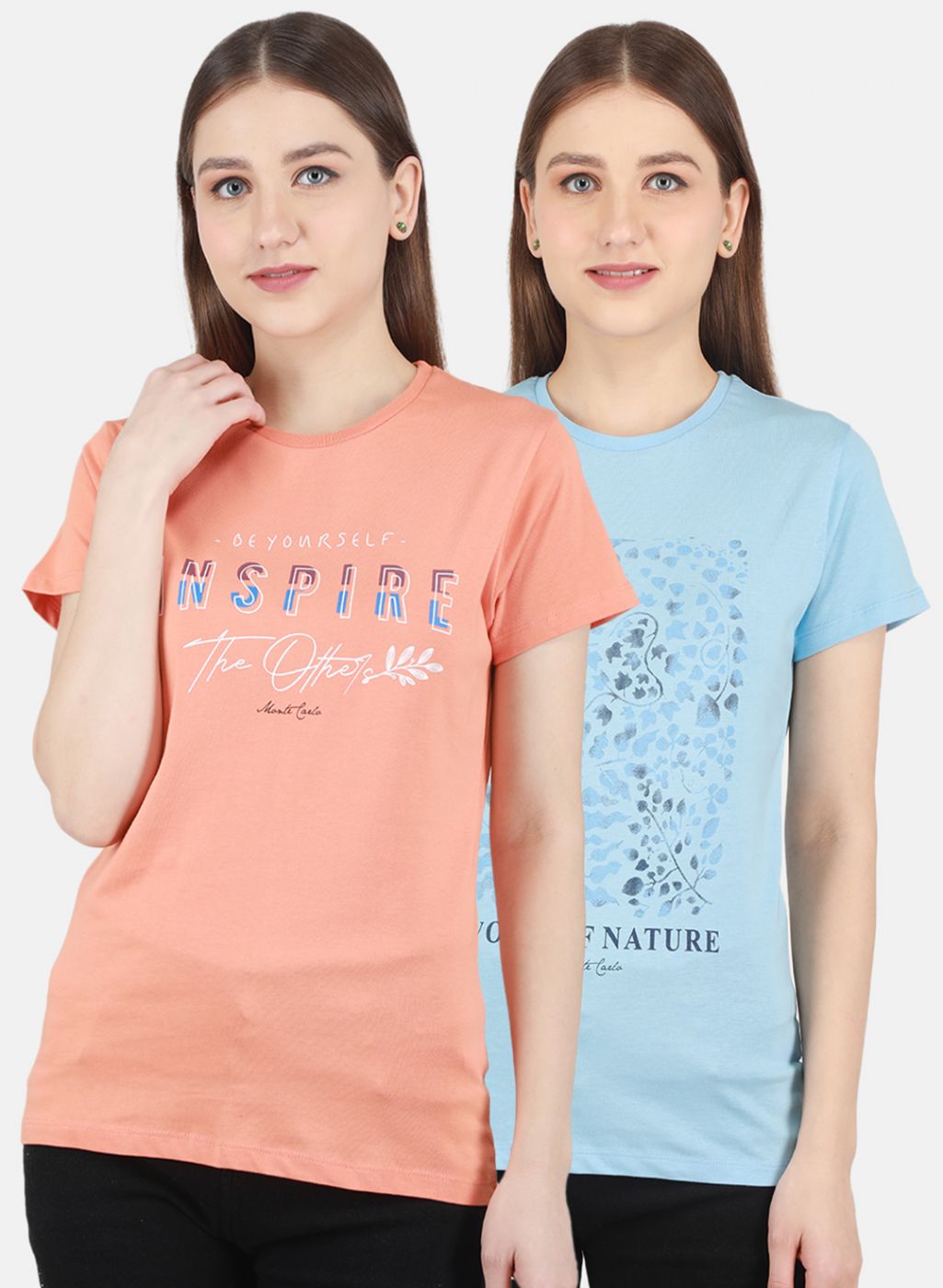 Women Peach & Blue Printed Top 2 Pc Set