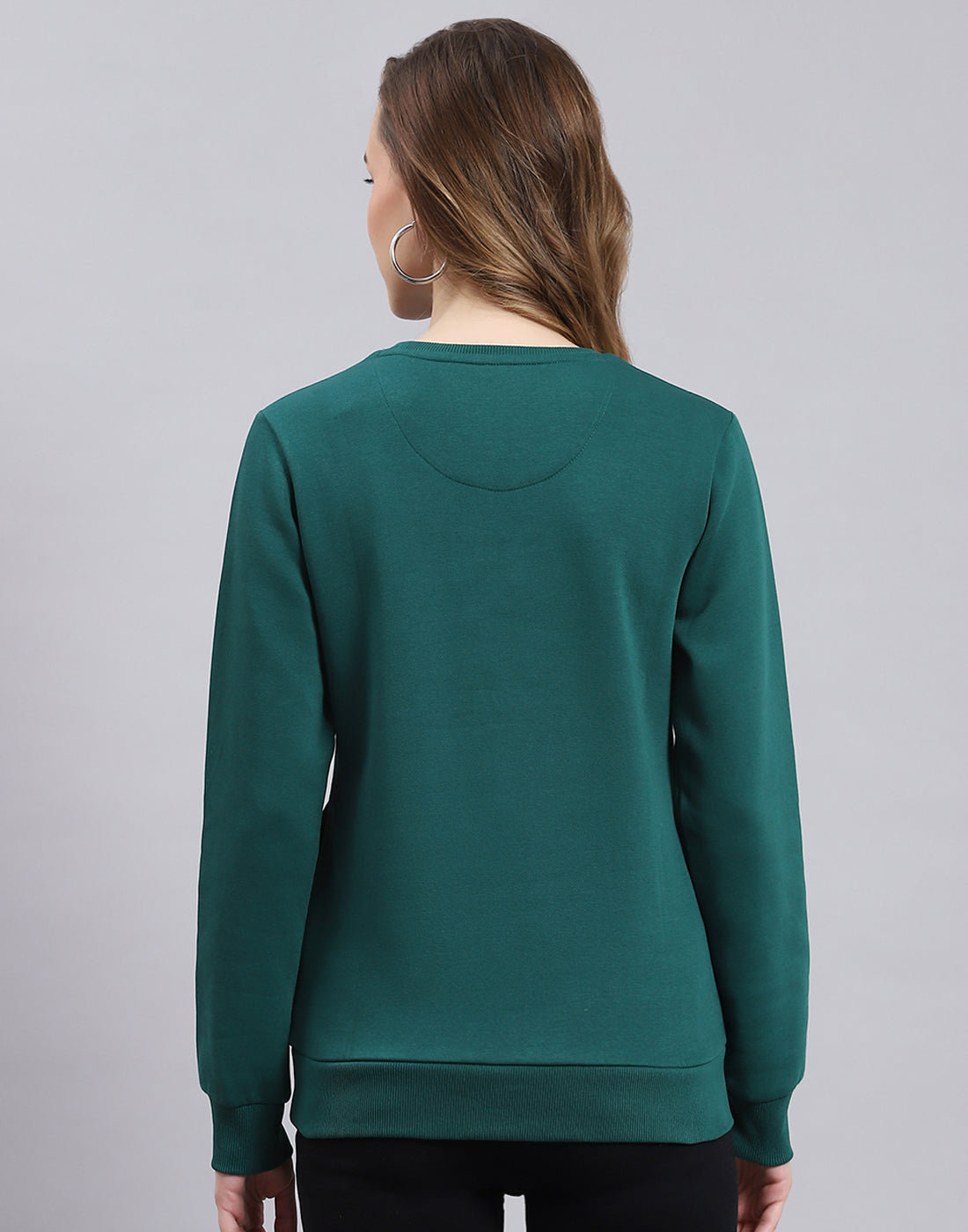 Women Teal Blue Embroidered Round Neck Full Sleeve Sweatshirt