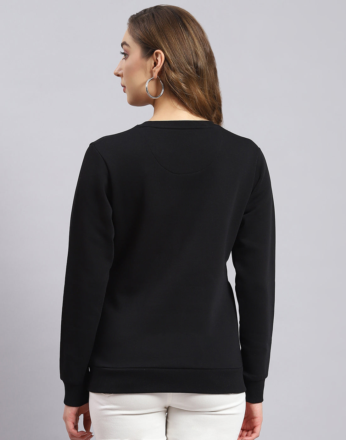 Women Black Embroidered Round Neck Full Sleeve Sweatshirt