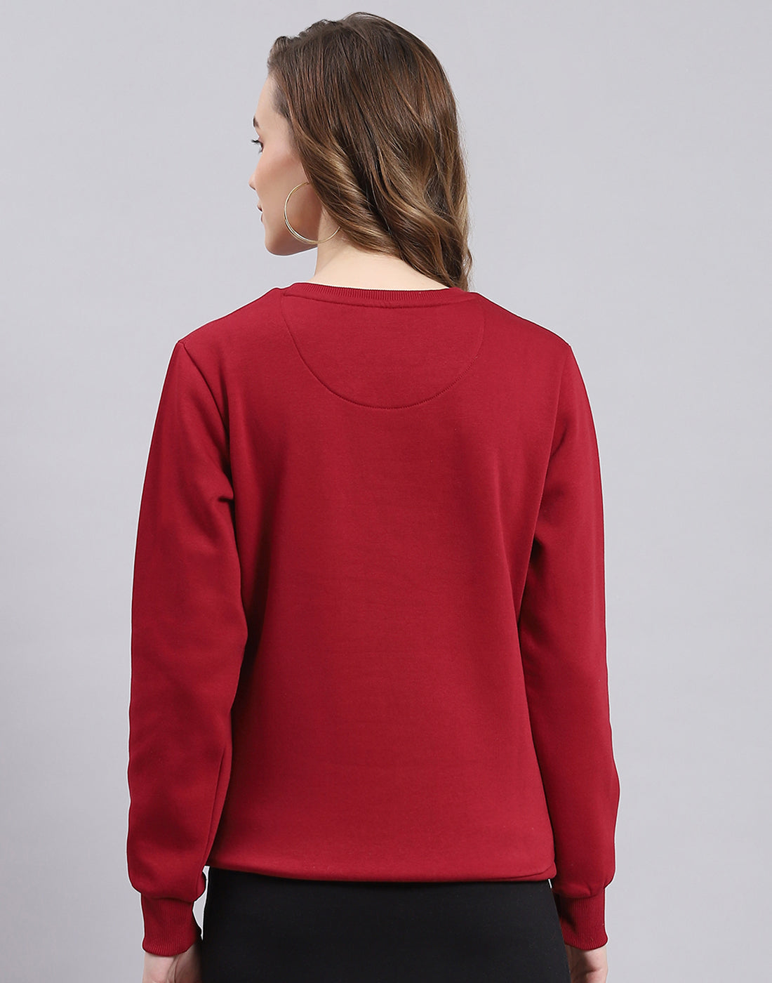 Women Maroon Embroidered Round Neck Full Sleeve Sweatshirt