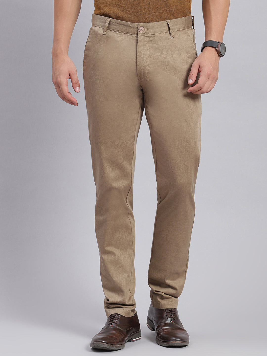 Buy ROYAL ENFIELD Brown Solid Cotton Regular Fit Men's Casual Trousers |  Shoppers Stop