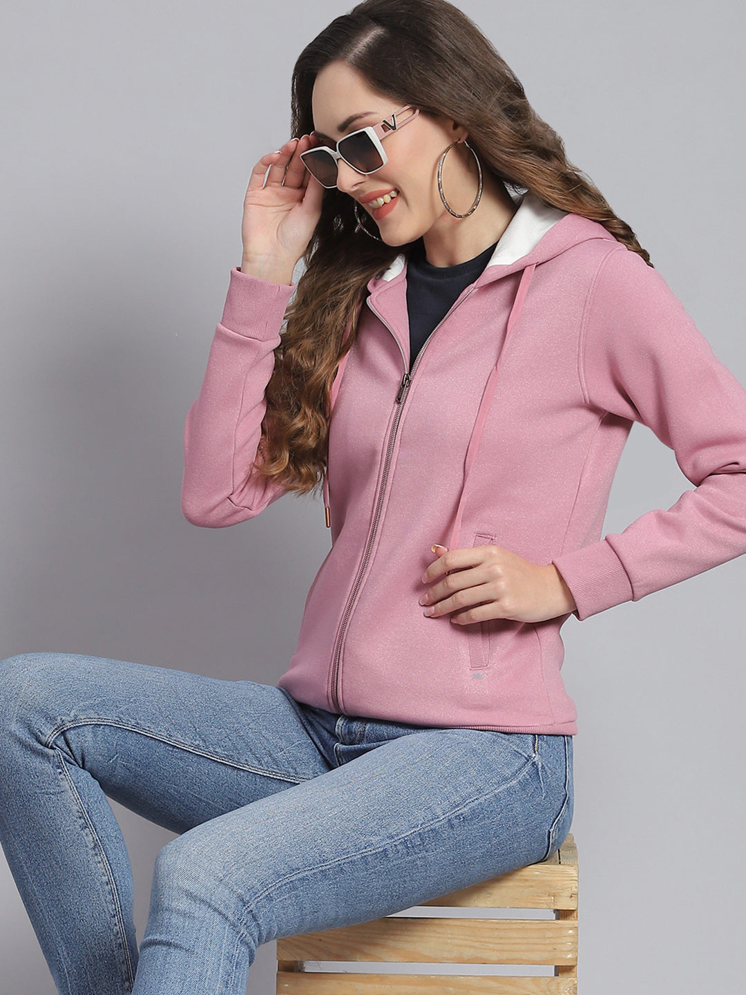 Women Purple Embroidered Hooded Full Sleeve Sweatshirts