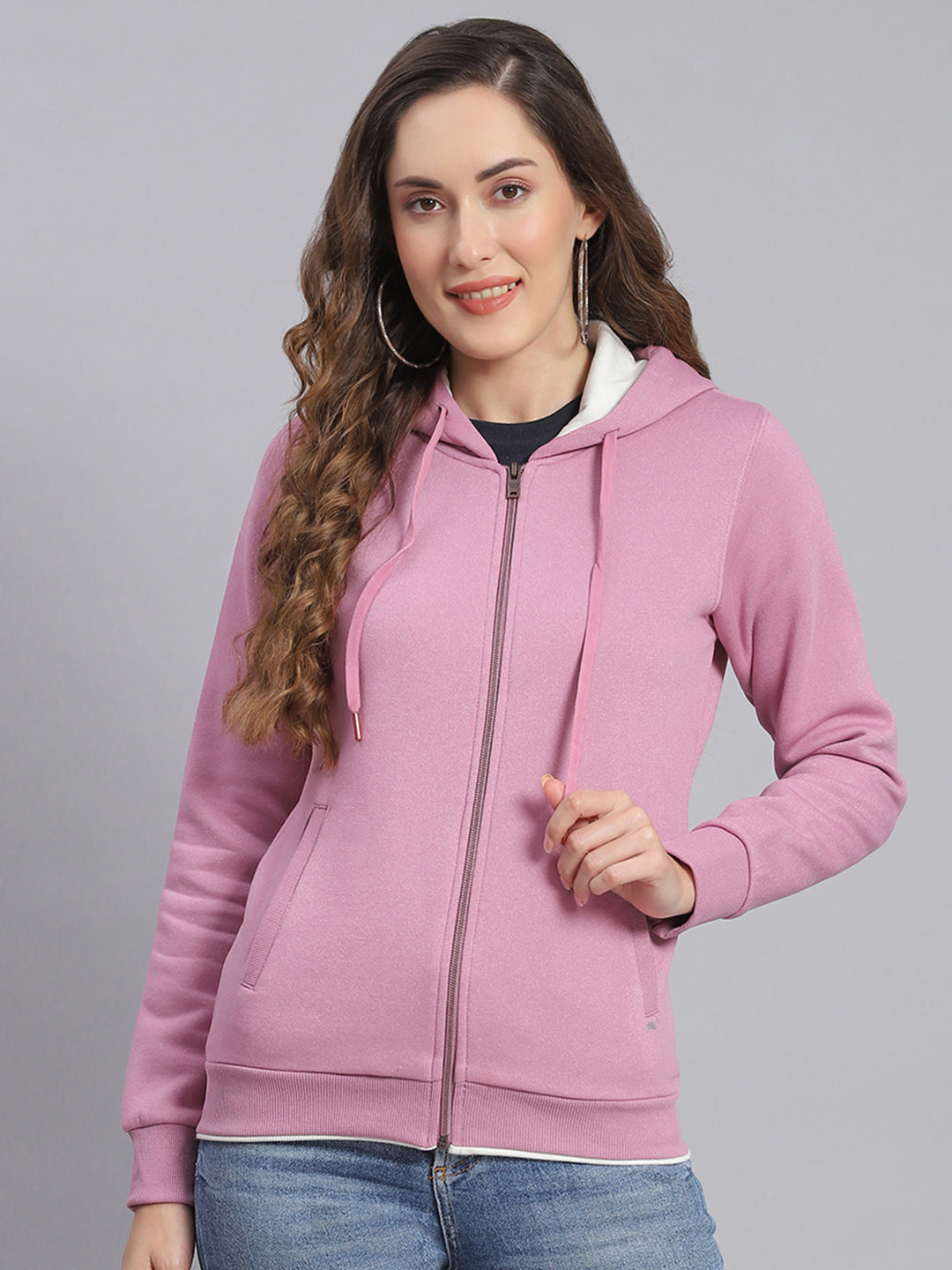 Women Purple Embroidered Hooded Full Sleeve Sweatshirts