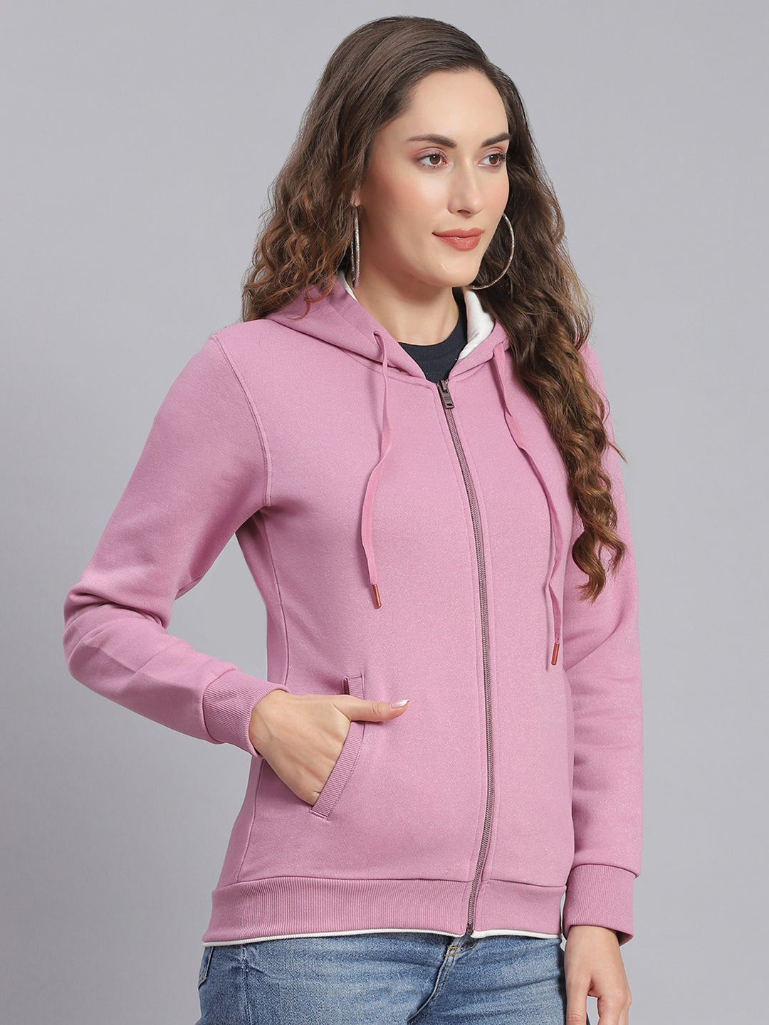 Women Purple Embroidered Hooded Full Sleeve Sweatshirts