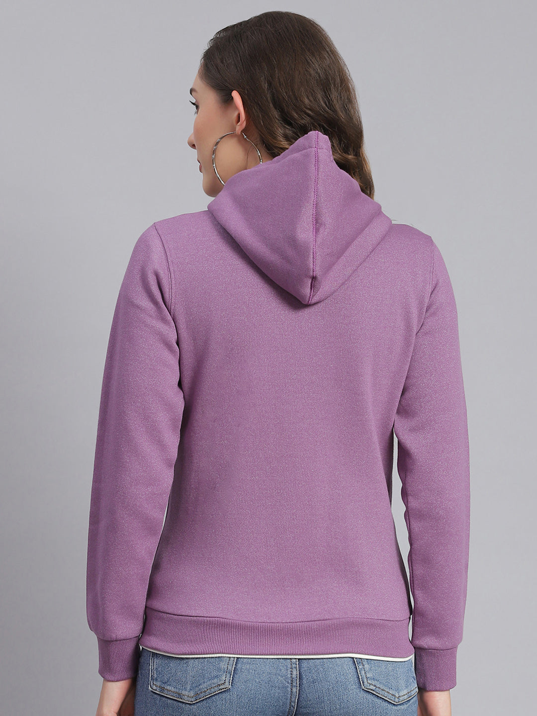 Women Purple Embroidered Hooded Full Sleeve Sweatshirts