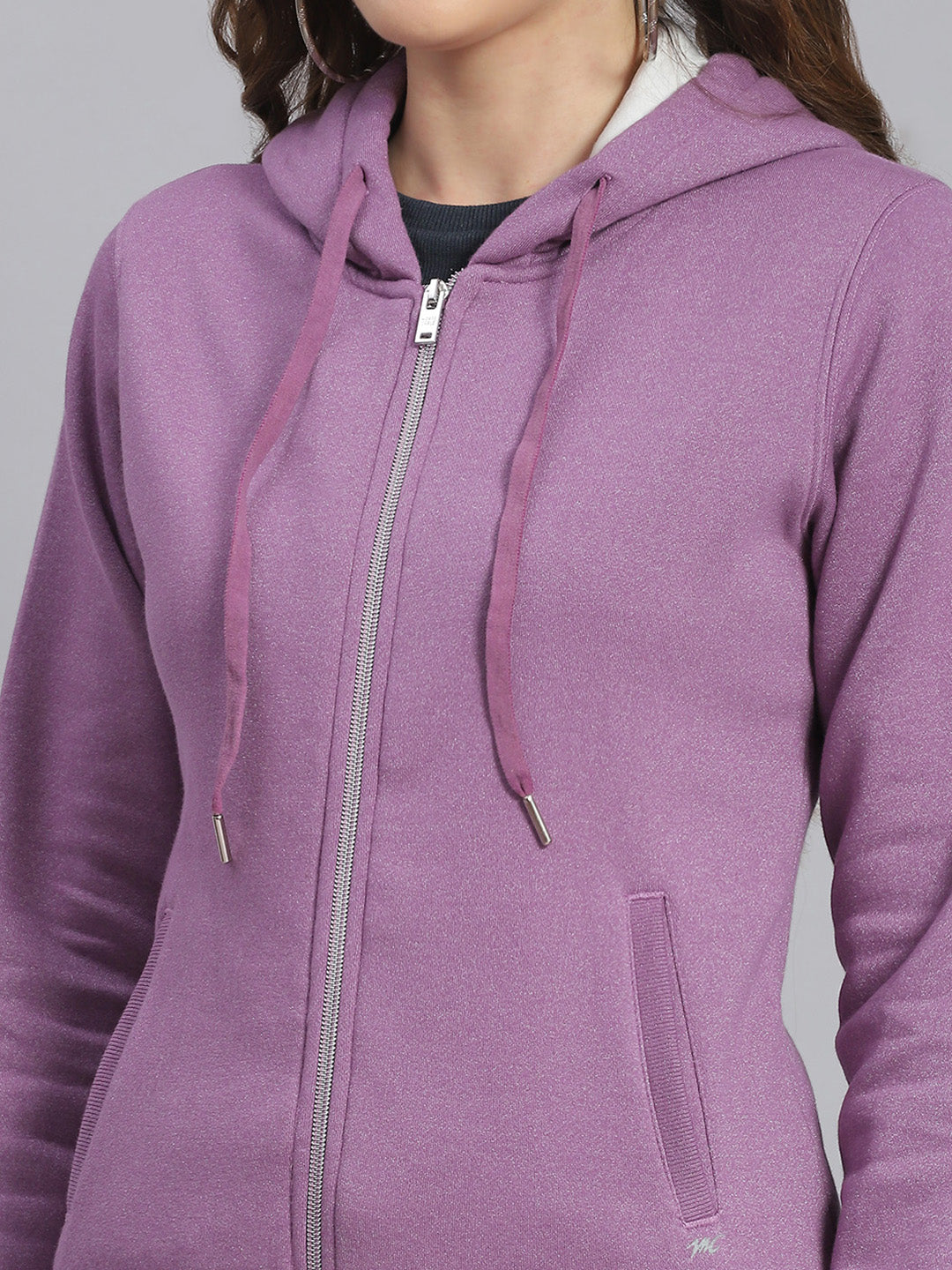 Women Purple Embroidered Hooded Full Sleeve Sweatshirts