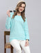 Women Blue Self Design Round Neck Full Sleeve Sweatshirt