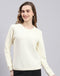 Women Cream Self Design Round Neck Full Sleeve Sweatshirt