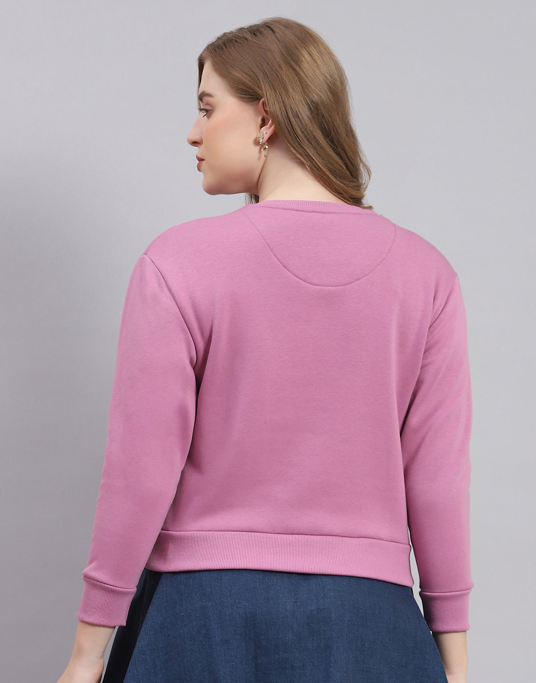 Women Purple Embellished Round Neck Full Sleeve Sweatshirt