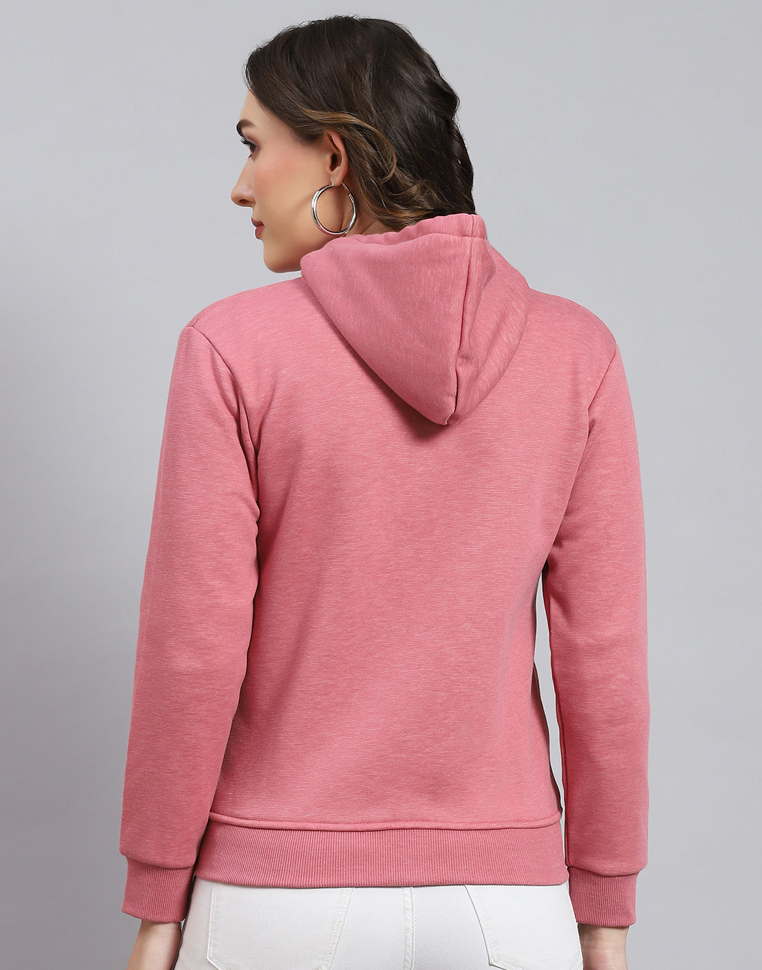 Women Pink Solid Hooded Full Sleeve Sweatshirt