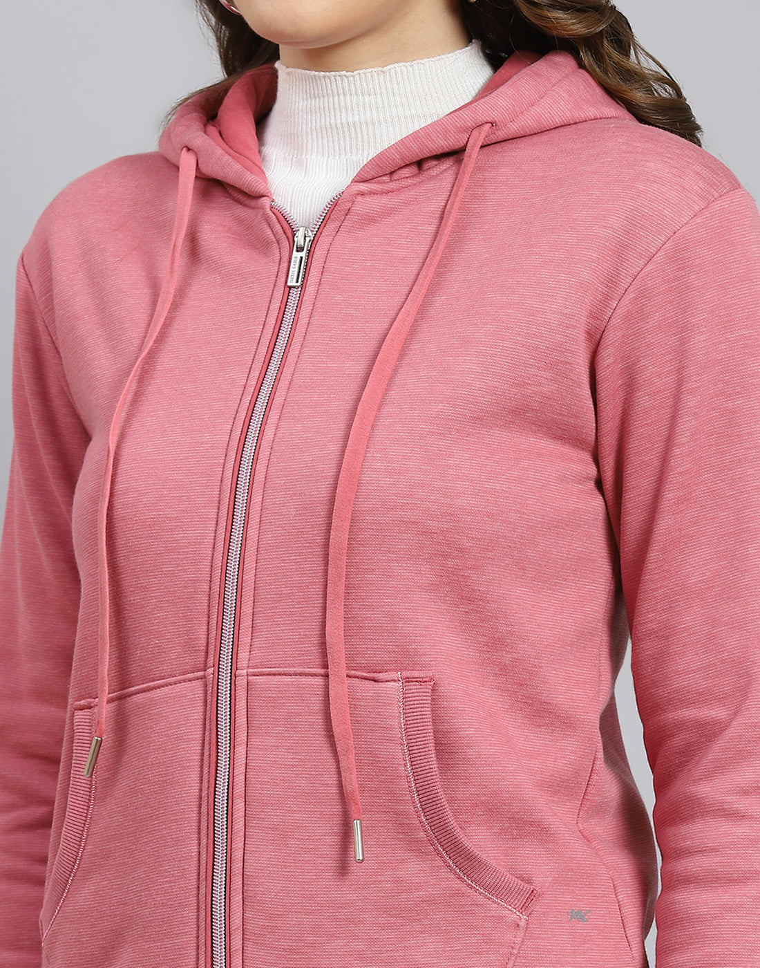 Women Pink Solid Hooded Full Sleeve Sweatshirt